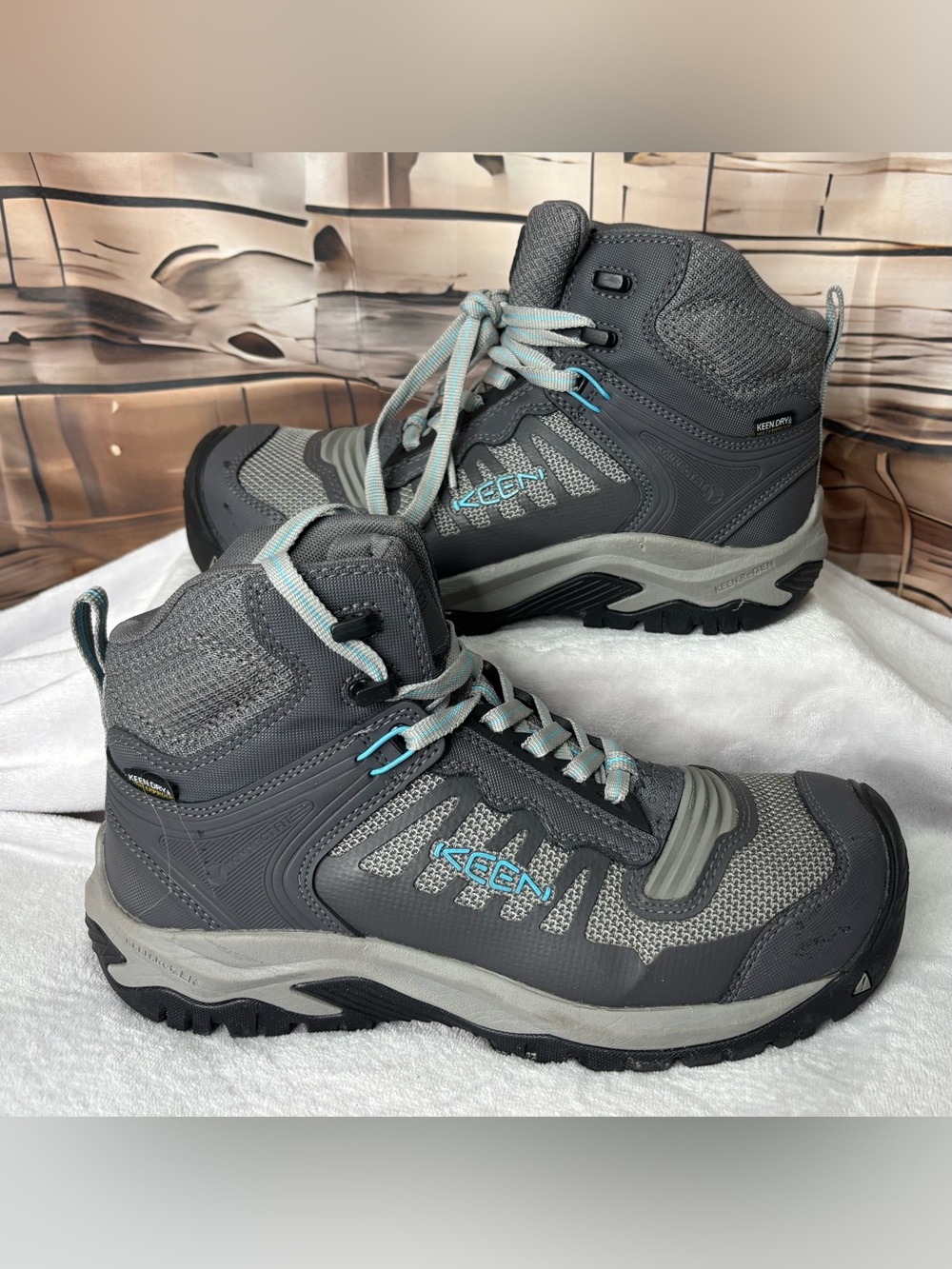 KEEN Utility Synchro Waterproof Carbon Toe Work Boots Grey Blue Women's Size 10W